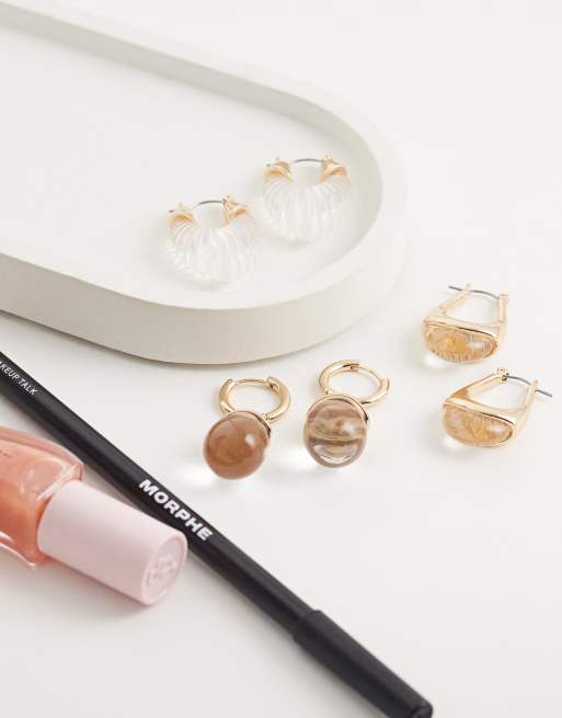 Pack de 3 pares de pendientes largos dorados y transparentes de acetato ClearGllo de ALDO, 2 de 4