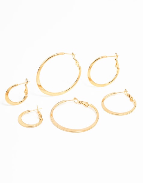 Pack de 3 pendientes de aro dorados con diseño fino de acero inoxidable resistente al agua chapados en oro de Lovisa - view 1