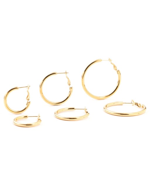 Pack de 3 pendientes de aro dorados grandes básicos de acero inoxidable resistente al agua chapados en oro de Lovisa, 2 de 3