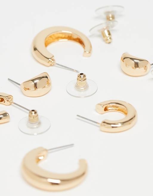 Pack de 3 pendientes de aro pequeños dorados y con diseño de lágrima de DesignB London, 2 de 3