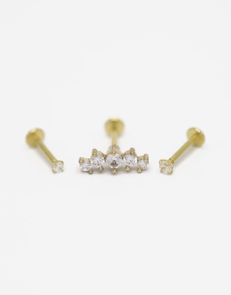 Pack de 3 piercings dorado de acero quirúrgico chapado en oro con parte trasera plana y diseños redondos y trepador de Lovisa - view 1