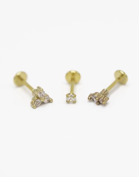 Pack de 3 piercings dorados de acero quirúrgico chapado en oro con circonitas de talla redonda de Lovisa - view 1