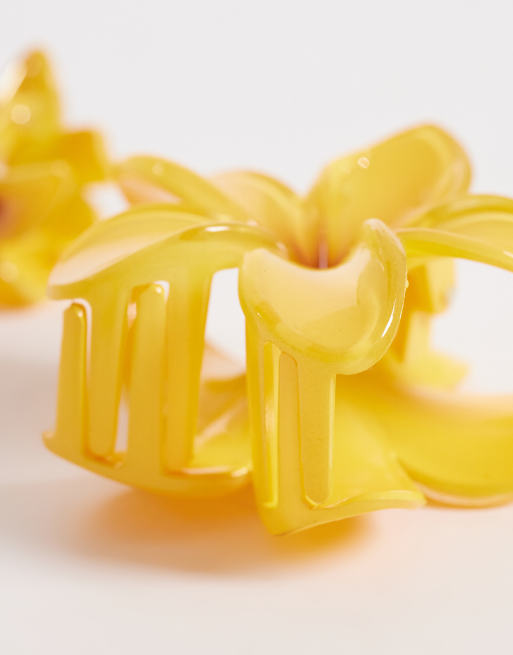 Pack de 3 pinzas para el cabello amarillo ámbar con diseño floral de South Beach, 2 de 3