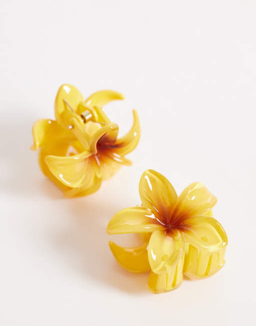 Pack de 3 pinzas para el cabello amarillo ámbar con diseño floral de South Beach, 3 de 3