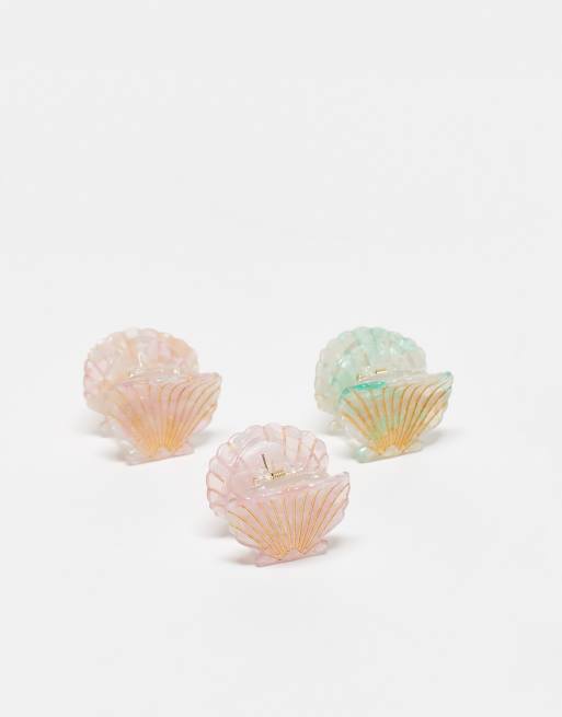 Pack de 3 pinzas para el cabello pequeñas de colores con diseño de conchas de ASOS DESIGN