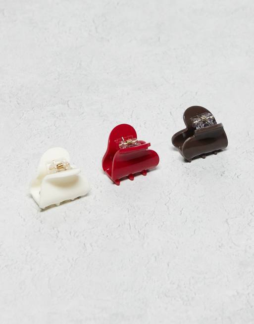 Pack de 3 pinzas para el cabello pequeñas de varios colores con diseño de corazón de Accessorize
