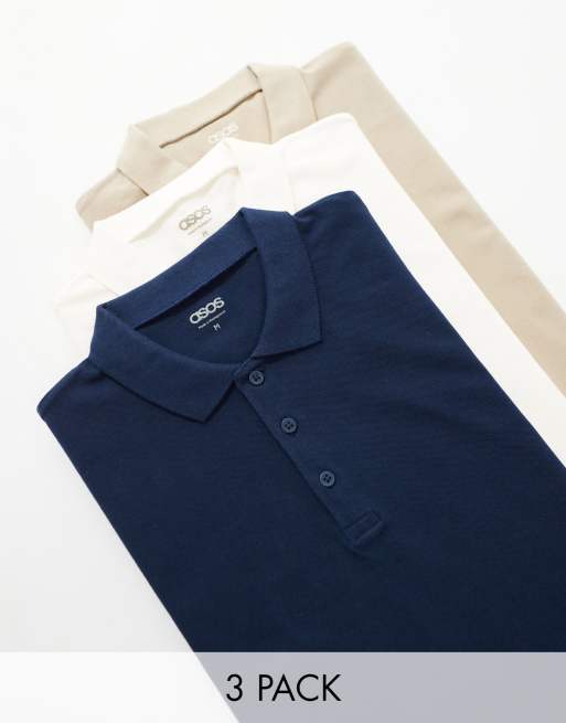 Pack de 3 polos de varios colores de piqué de ASOS DESIGN
