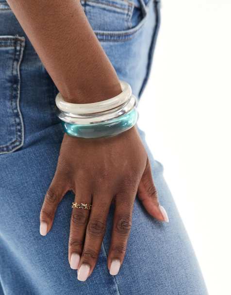 Pack de 3 pulseras rígidas con detalle de resina transparente de ASOS DESIGN - view 1
