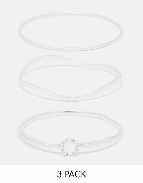 Pack de 3 pulseras rígidas plateadas con detalle de gema de Weekday - view 1