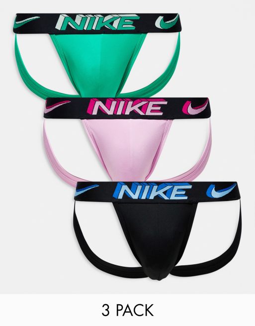 Pack de 3 suspensorios de color negro verde y rosa de microfibra Dri FIT de Nike