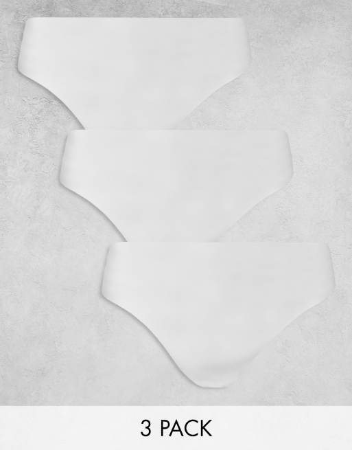 Pack de 3 tangas blancos de tejido efecto invisible y encaje de ASOS DESIGN Curve