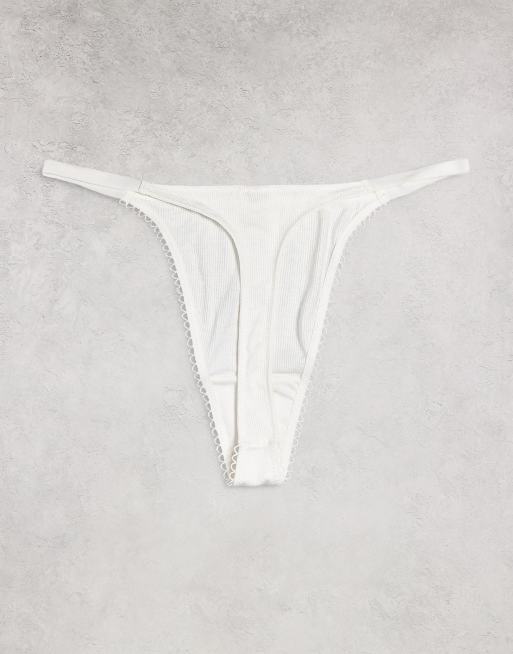 Pack de 3 tangas de color blanco, burdeos y gris jaspeado de canalé suave con ribete de puntilla de ASOS DESIGN, 2 de 3