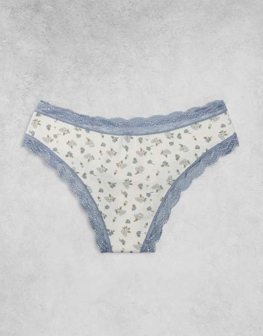 Pack de 3 tangas de color gris, azul y estampado de florecitas de punto pointelle de ASOS DESIGN, 3 de 3