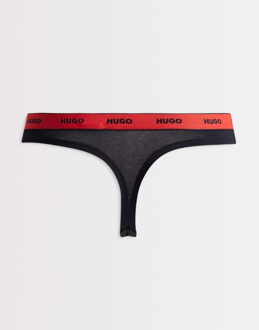 Pack de 3 tangas de color rosa y negro con cinturilla del logo de Hugo Red, 2 de 3