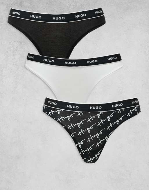 Pack de 3 tangas de varios colores con logo de texto de HUGO Bodywear