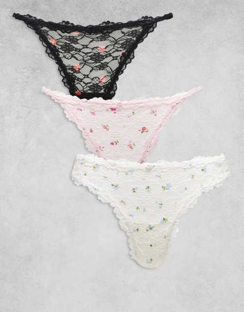 Pack de 3 tangas de varios colores de pernera alta de encaje de Boux Avenue - view 1