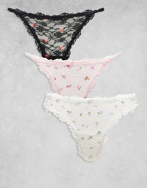 Pack de 3 tangas de varios colores de pernera alta de encaje de Boux Avenue