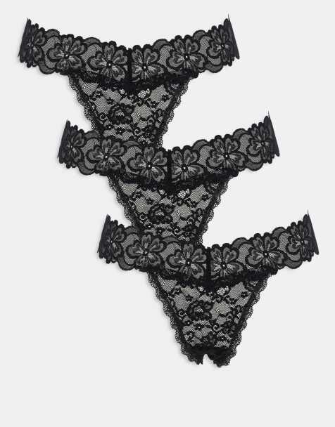 Pack de 3 tangas negros de encaje Minnie de ASOS DESIGN - view 1