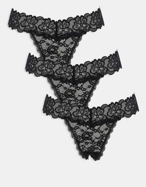 Pack de 3 tangas negros de encaje Minnie de ASOS DESIGN