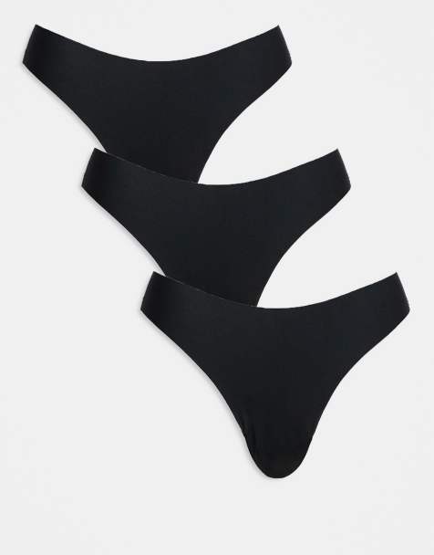 Pack de 3 tangas negros de tejido invisible y encaje de ASOS DESIGN - view 1