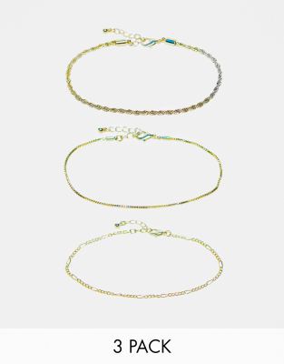 Pack de 3 tobilleras plateadas con diseño de cadenas variadas de ASOS DESIGN