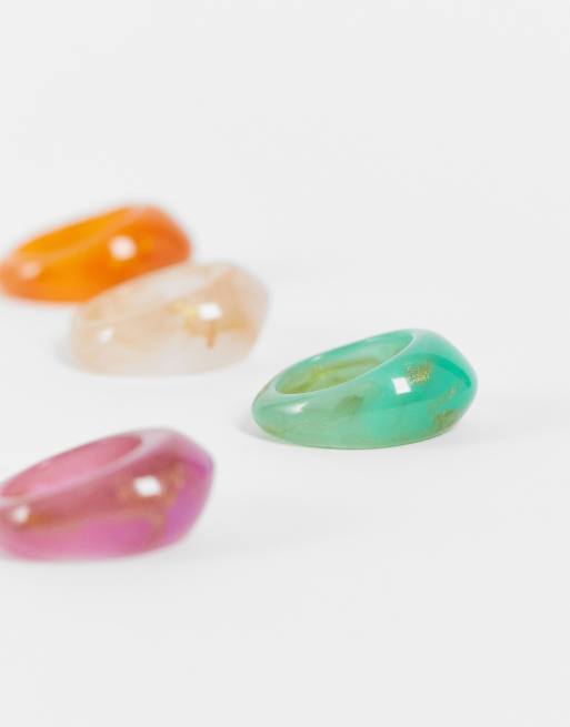 Pack de 4 anillos de colores gruesos de resina de Madein., 4 de 4