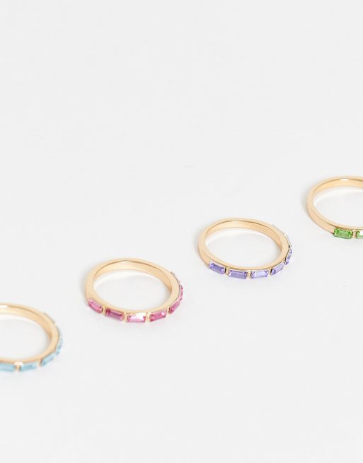 Pack de 4 anillos de varios colores con dise o de cristales de