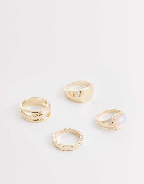 Pack de 4 anillos dorados hexagonales y ovalados con piedra semipreciosa de ópalo de ASOS DESIGN - view 1