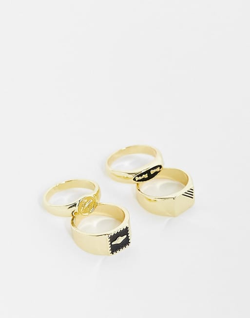 Pack de 4 anillos dorados tipo sello de Madein.