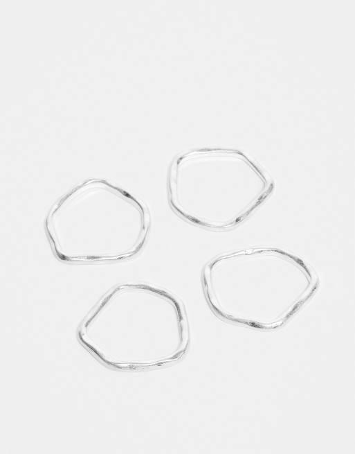 Pack de 4 anillos plateados envejecidos sencillos con diseño efecto fundido de ASOS DESIGN  , 3 de 3