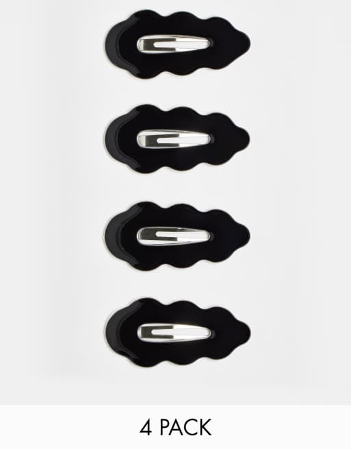 Pack de 4 pinzas para el cabello con diseño irregular en negro de DesignB London 