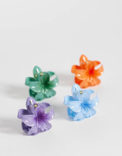 Pack de 4 pinzas para el cabello pequeñas de colores luminosos con diseño de flores de Accessorize - view 1