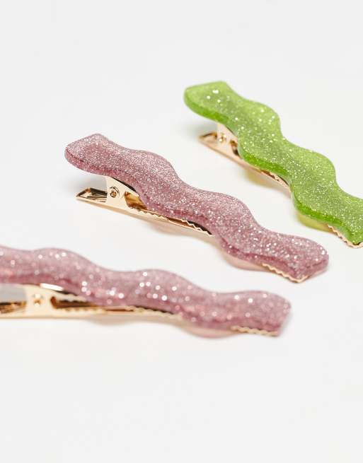Pack de 4 pinzas verdes y rosas brillantes de ASOS DESIGN, 3 de 3