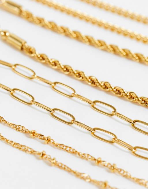 Pack de 4 pulseras finas chapadas en oro de 14 quilates de ASOS DESIGN, 4 de 4