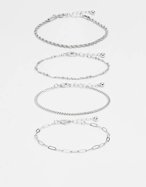 Pack de 4 pulseras plateadas estilo cadenas finas de ASOS DESIGN - view 1