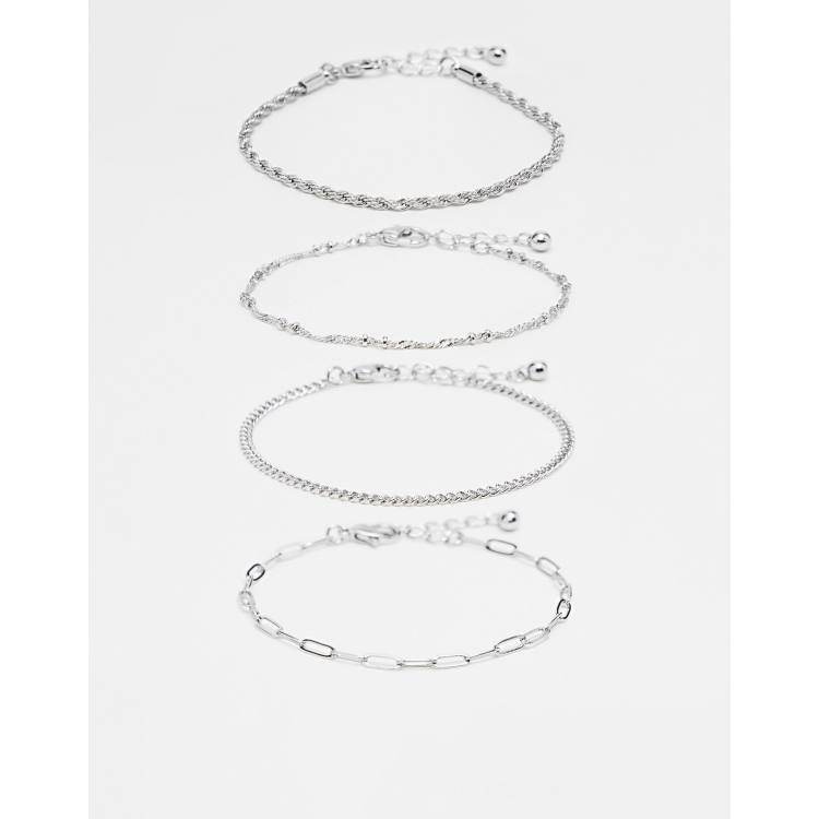 Pack 4 pulseras plateadas estilo cadenas finas de ASOS DESIGN ASOS