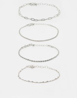 Pack de 4 pulseras plateadas estilo cadenas finas de ASOS DESIGN - view 1