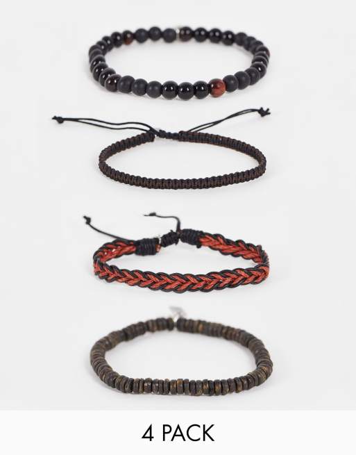Pack de 4 pulseras rojas cuentas Icon Brand | ASOS