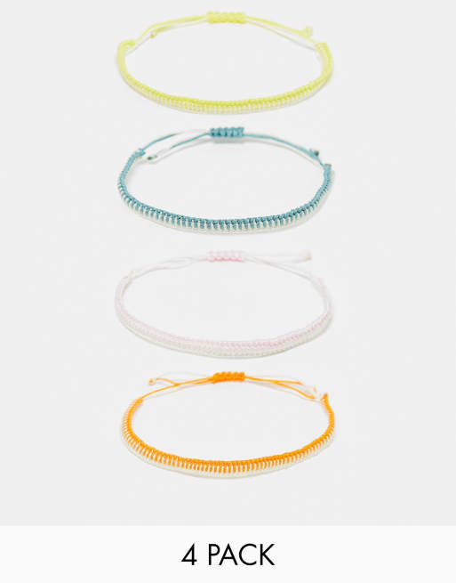 Pack de 4 pulseras/tobilleras de la amistad unisex de Reclaimed Vintage