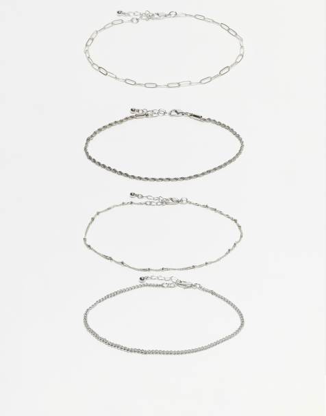 Pack de 4 tobilleras plateadas de cadena fina de ASOS DESIGN - view 1