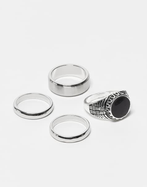 Pack de 4 anillos plateados tipo sello con esmalte negro de ASOS DESIGN - view 1