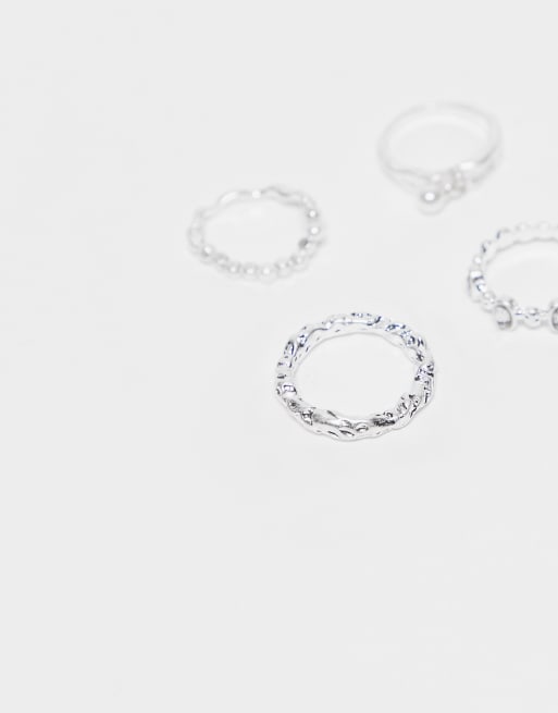 Pack de 4 anillos unisex estrechos con diseño efecto fundido con gemas de Reclaimed Vintage, 2 de 3