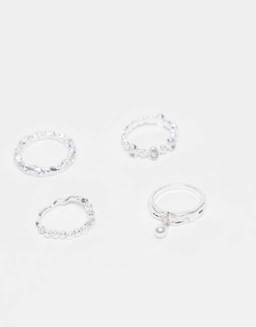 Pack de 4 anillos unisex estrechos con diseño efecto fundido con gemas de Reclaimed Vintage, 3 de 3