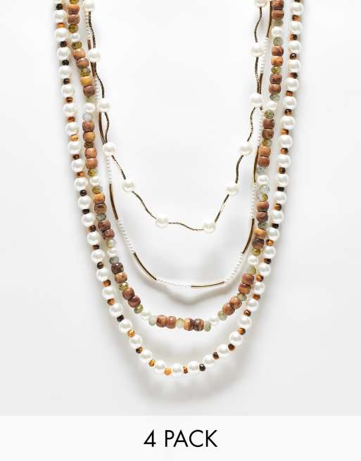 Pack de 4 collares para festivales de cuentas variadas y perlas de imitación de ASOS DESIGN 