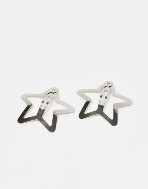 Pack de 4 horquillas para el cabello plateadas grandes con diseño de estrella de Pieces - view 1