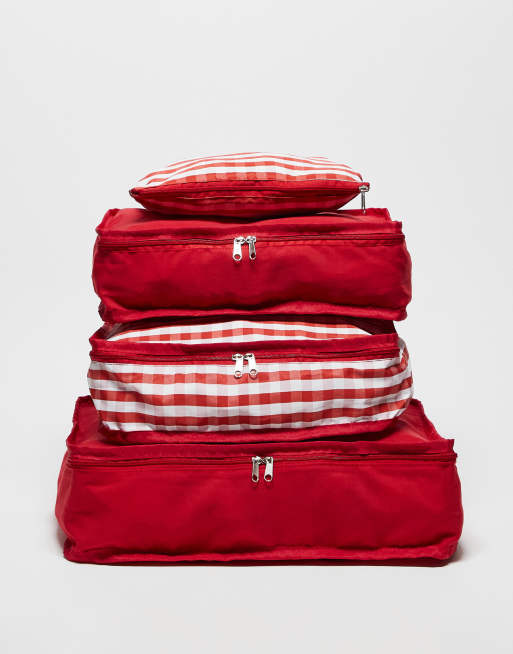 Pack de 4 organizadores de viaje rojos y a cuadros vichy de South Beach 