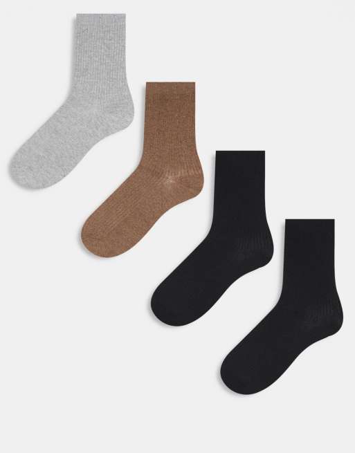 Pack de 4 pares de calcetines de colores neutros de canalé de Pieces