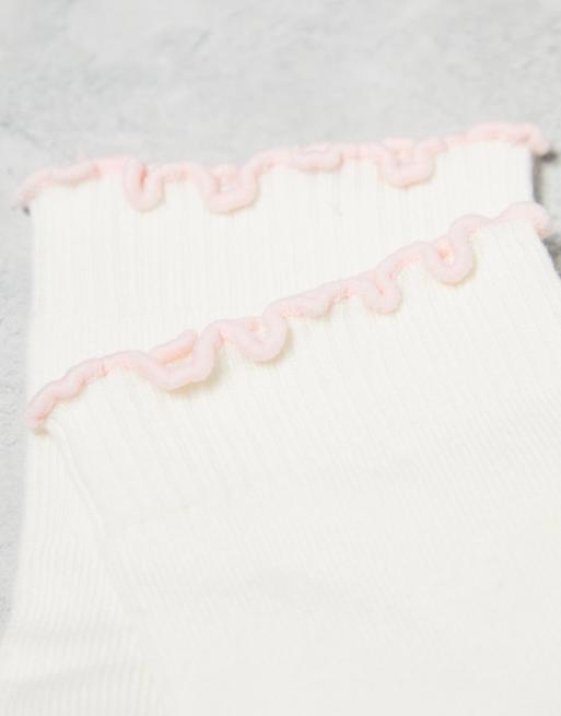 Pack de 4 pares de calcetines de varios colores con bordes ondulados en contraste de Lindex, 4 de 4