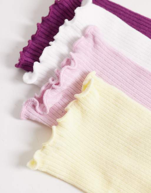 Pack de 4 pares de calcetines de varios colores de caña alta con ribete ondulado de canalé de Lindex, 2 de 3
