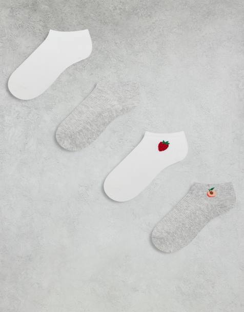 Pack de 4 pares de calcetines grises y blancos con detalle de frutas de canalé de Lindex - view 1